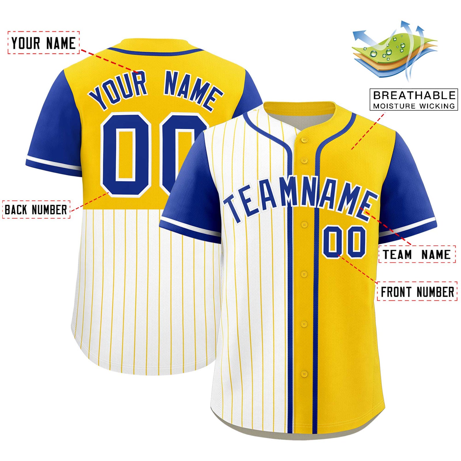 Custom White Gold and Royal Pinstripe Personalized Raglan Sleeves Authentic Baseball Jersey