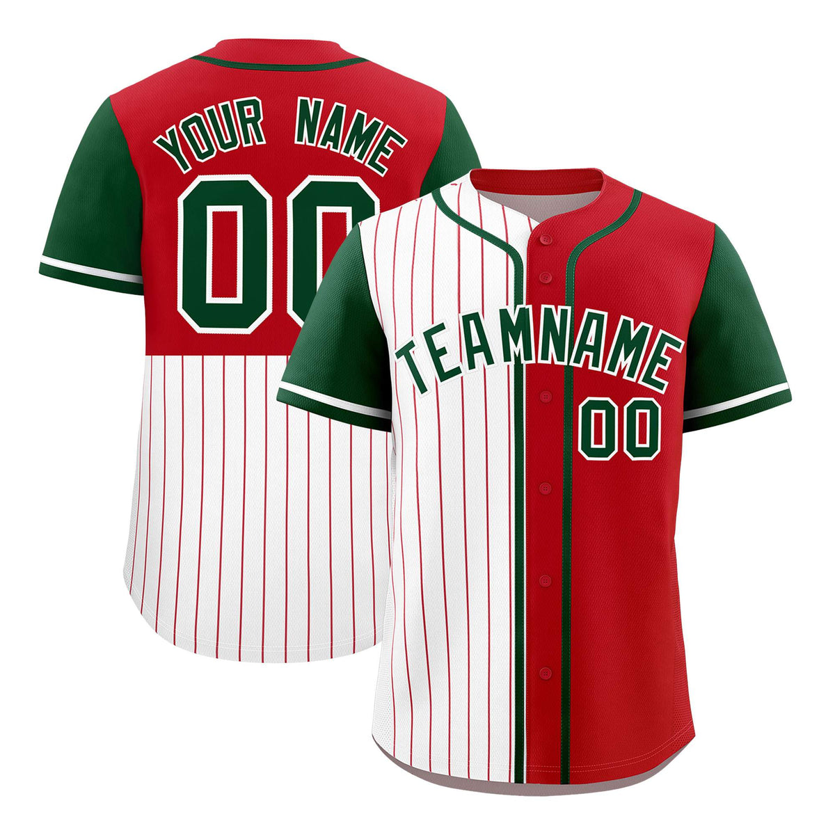 Custom White Red and Green Pinstripe Personalized Raglan Sleeves Authentic Baseball Jersey