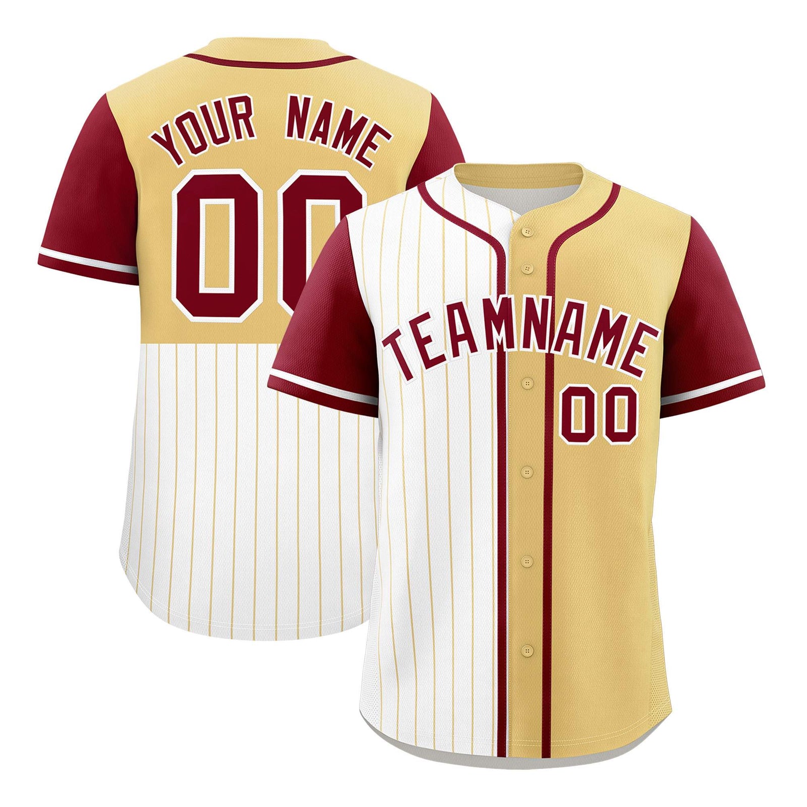 Custom White Khaki and Crimson Pinstripe Personalized Raglan Sleeves Authentic Baseball Jersey