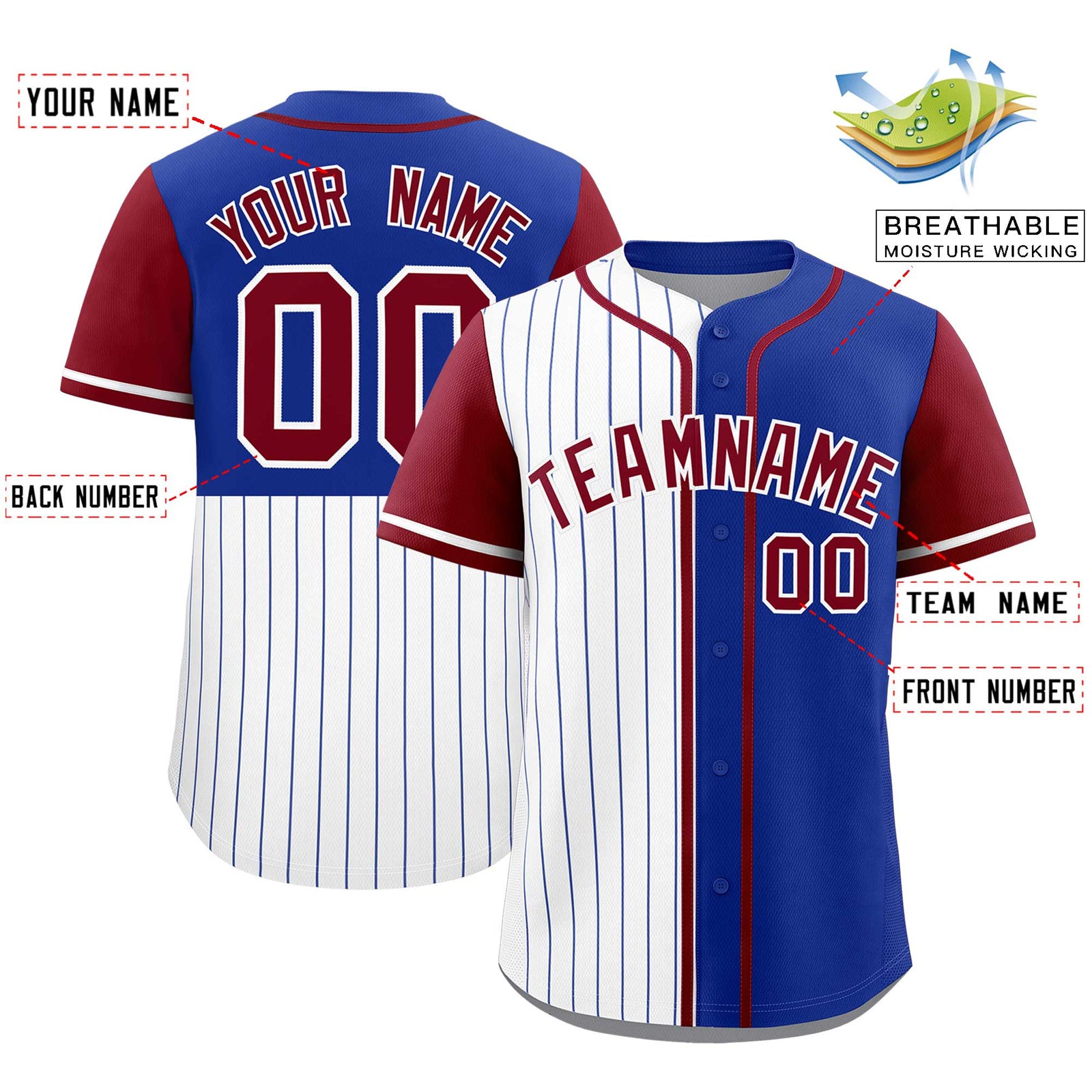 Custom White Royal and Crimson Pinstripe Personalized Raglan Sleeves Authentic Baseball Jersey