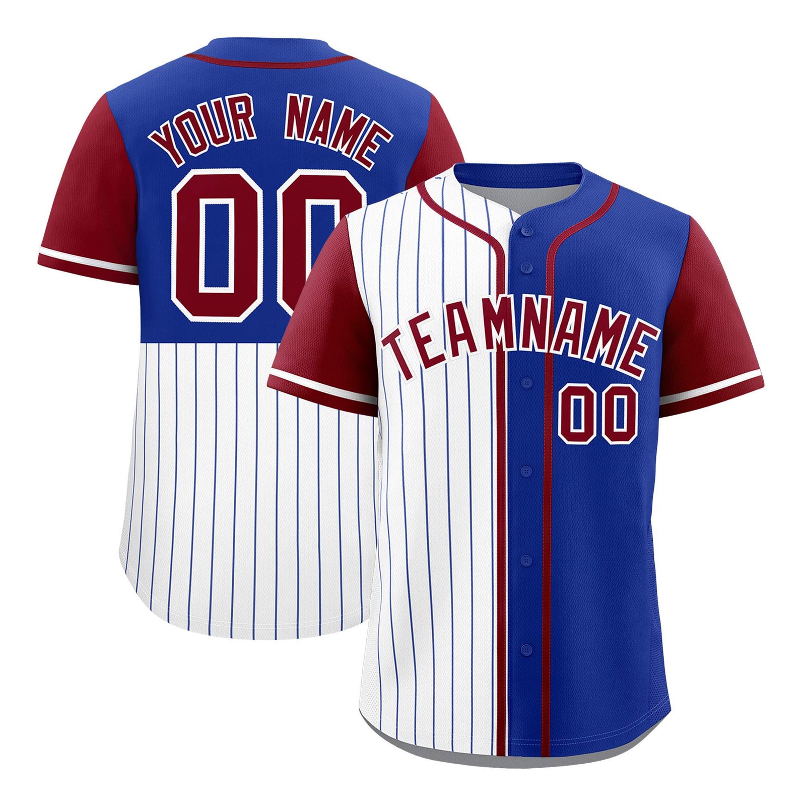 Custom White Royal and Crimson Pinstripe Personalized Raglan Sleeves Authentic Baseball Jersey