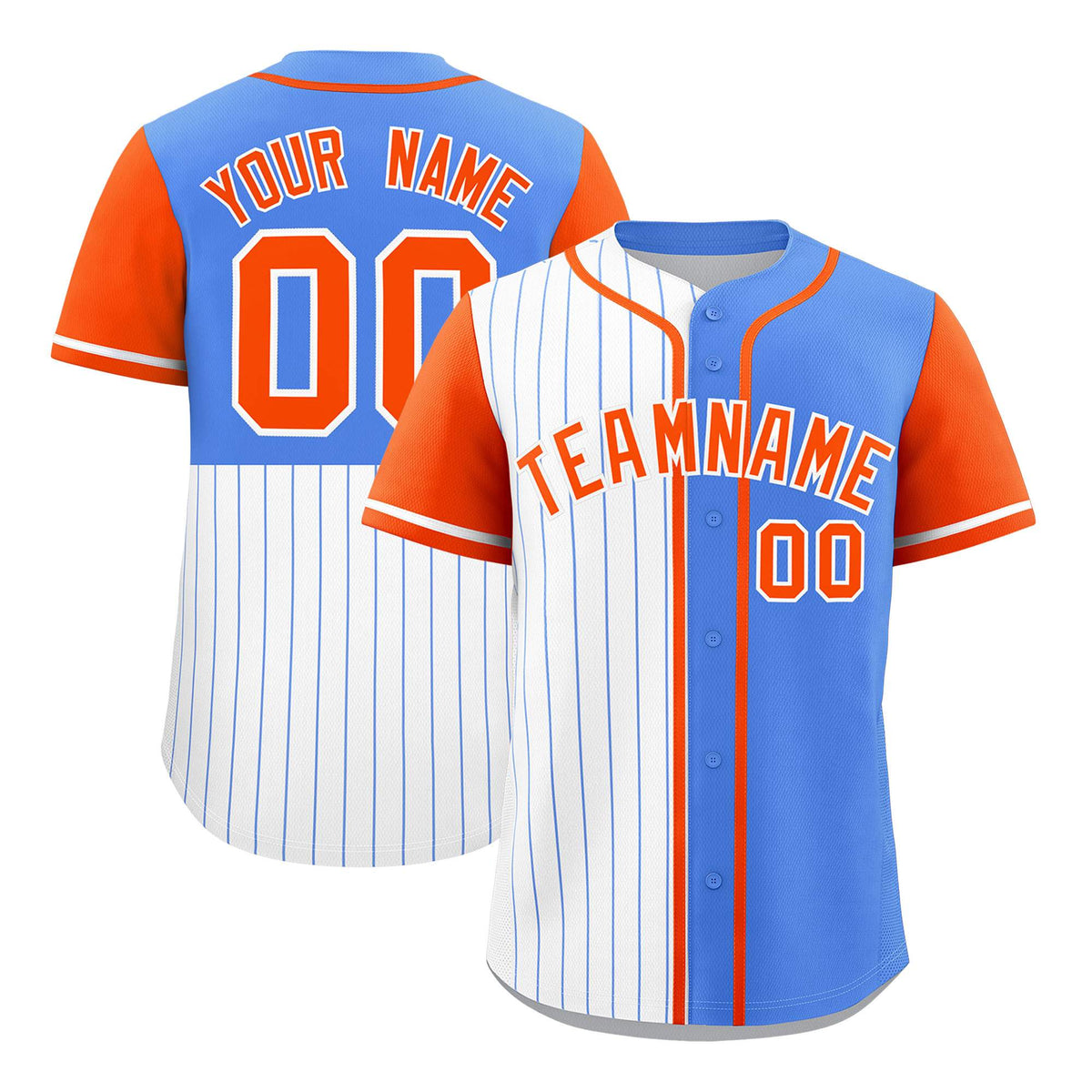 Custom White Powder Blue and Orange Pinstripe Personalized Raglan Sleeves Authentic Baseball Jersey