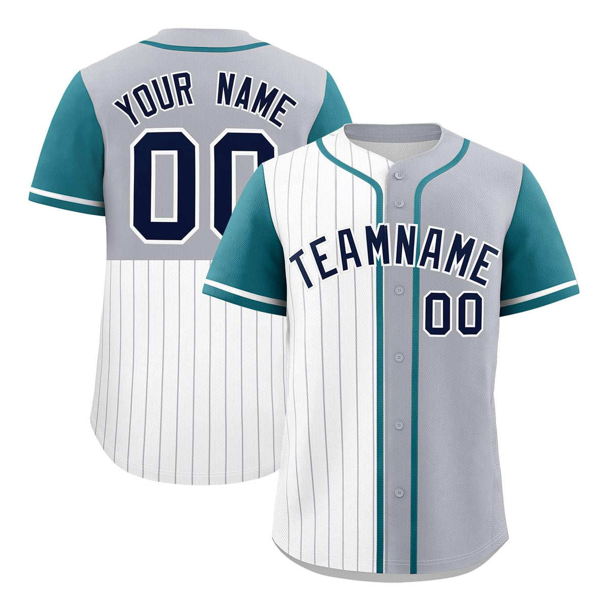 Custom White Gray and Teal Pinstripe Personalized Raglan Sleeves Authentic Baseball Jersey