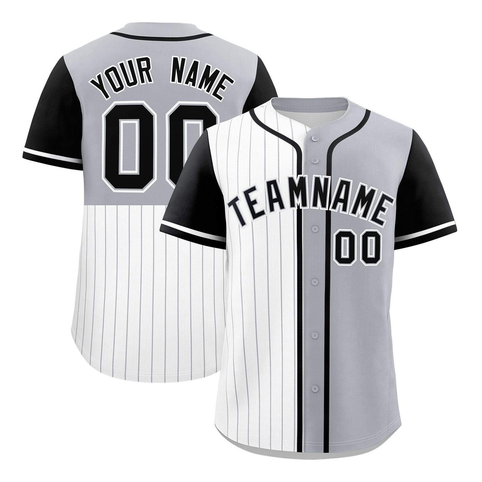 Custom White Gray and Black Pinstripe Personalized Raglan Sleeves Authentic Baseball Jersey