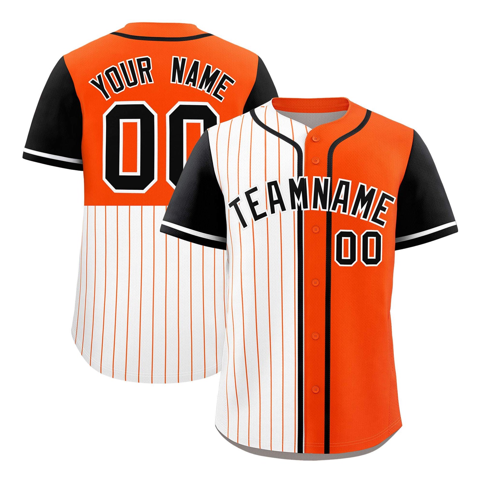 Custom White Orange and Black Pinstripe Personalized Raglan Sleeves Authentic Baseball Jersey