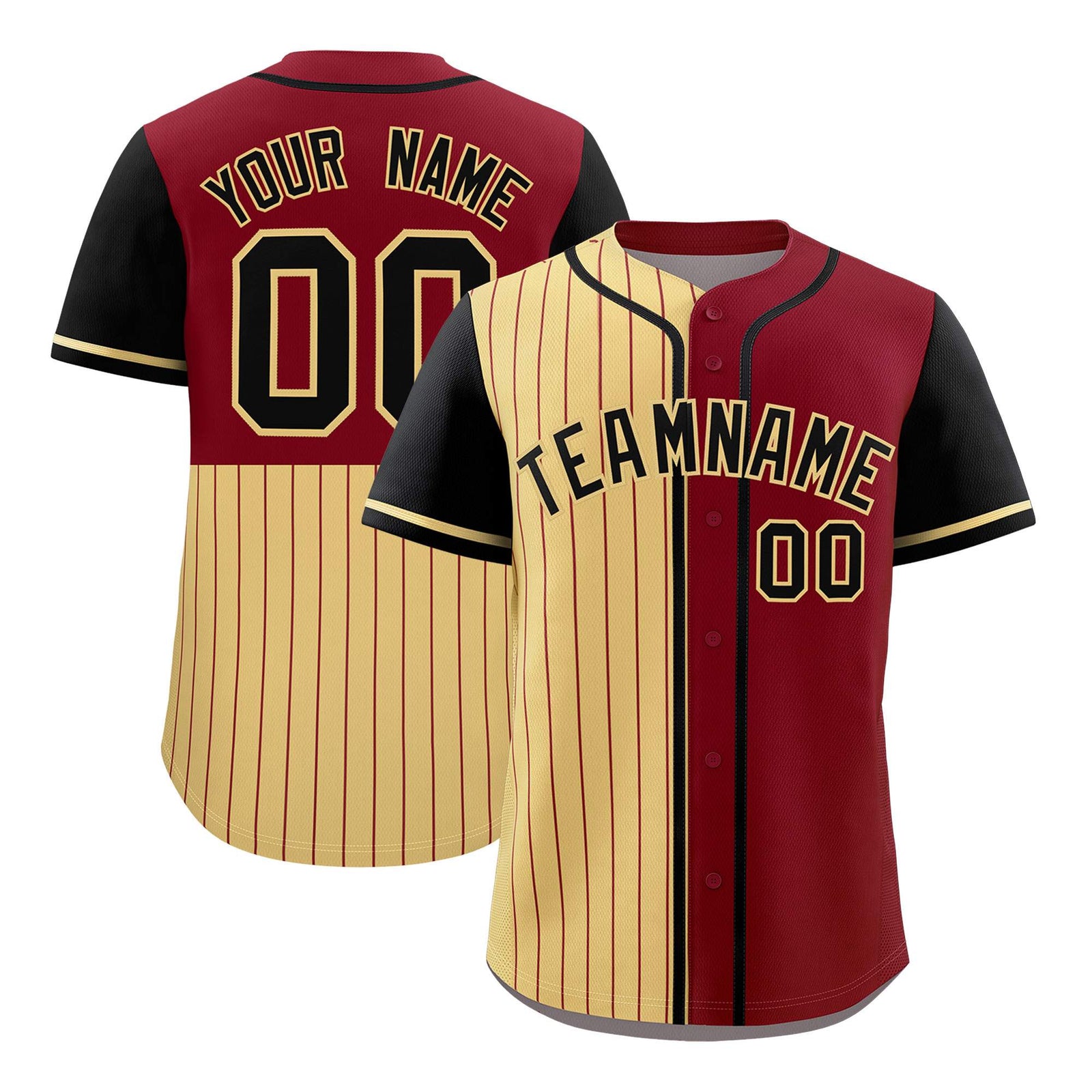 Custom Khaki Crimson and Black Pinstripe Personalized Raglan Sleeves Authentic Baseball Jersey