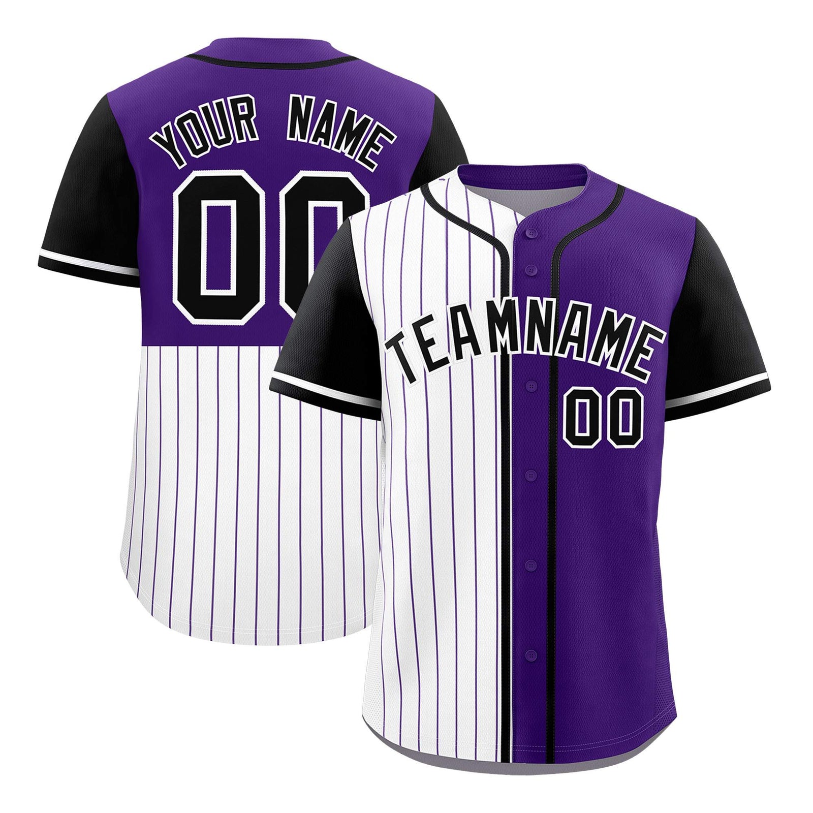 Custom White Purple and Black Pinstripe Personalized Raglan Sleeves Authentic Baseball Jersey
