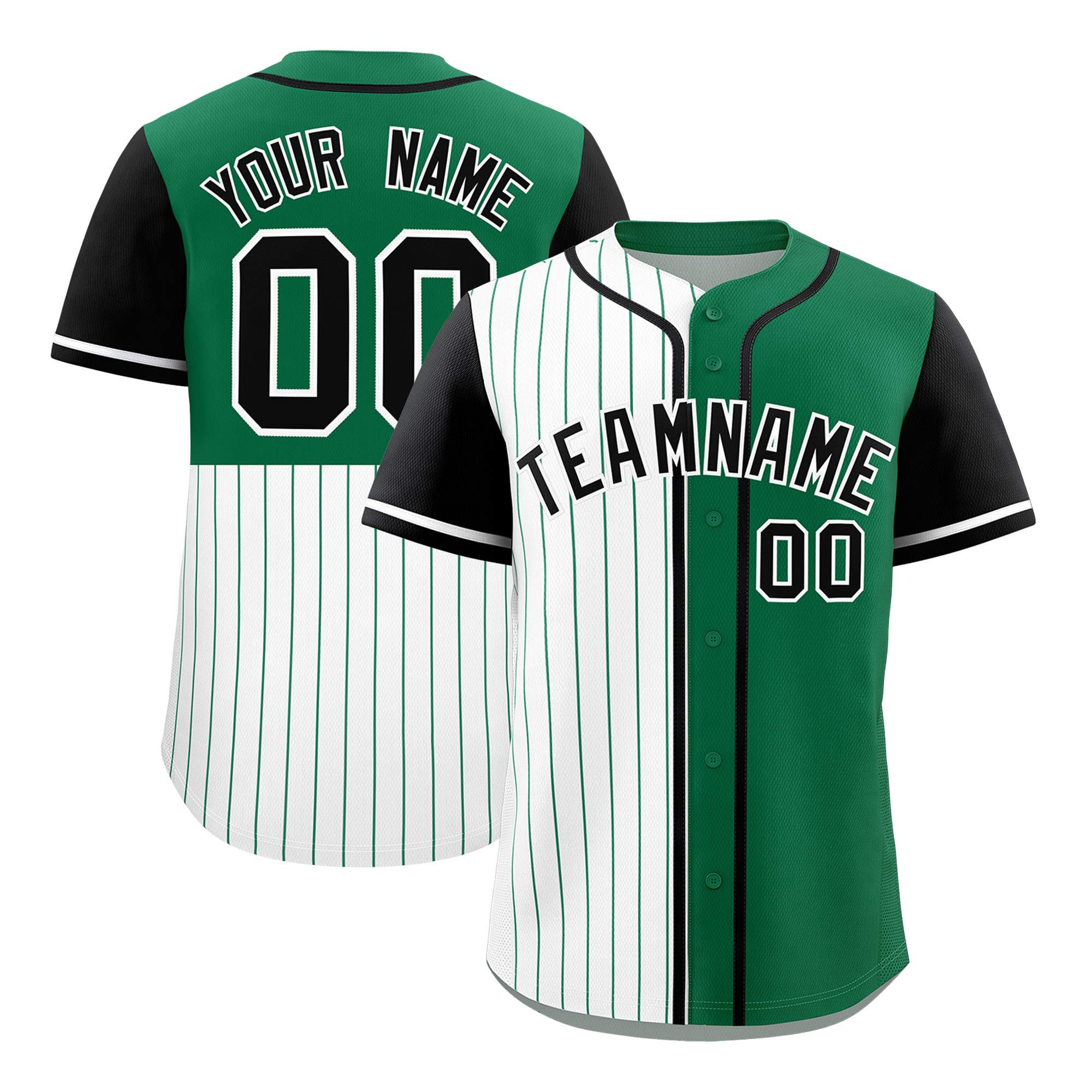 Custom White Kelly Green and Black Pinstripe Personalized Raglan Sleeves Authentic Baseball Jersey