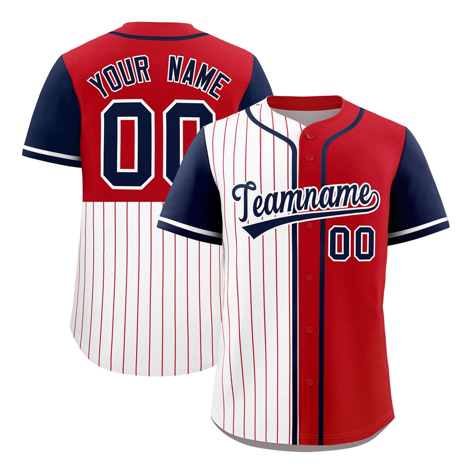 Custom White Red and Navy Pinstripe Personalized Raglan Sleeves Authentic Baseball Jersey