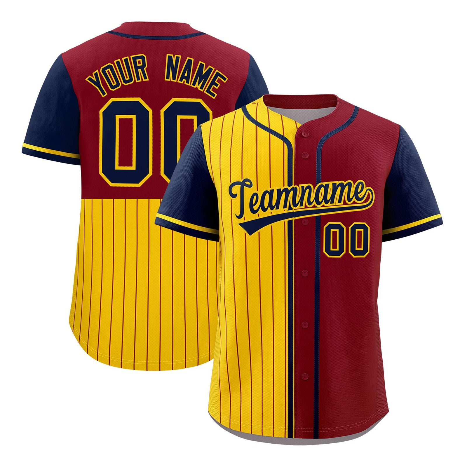 Custom Gold Crimson and Navy Pinstripe Personalized Raglan Sleeves Authentic Baseball Jersey