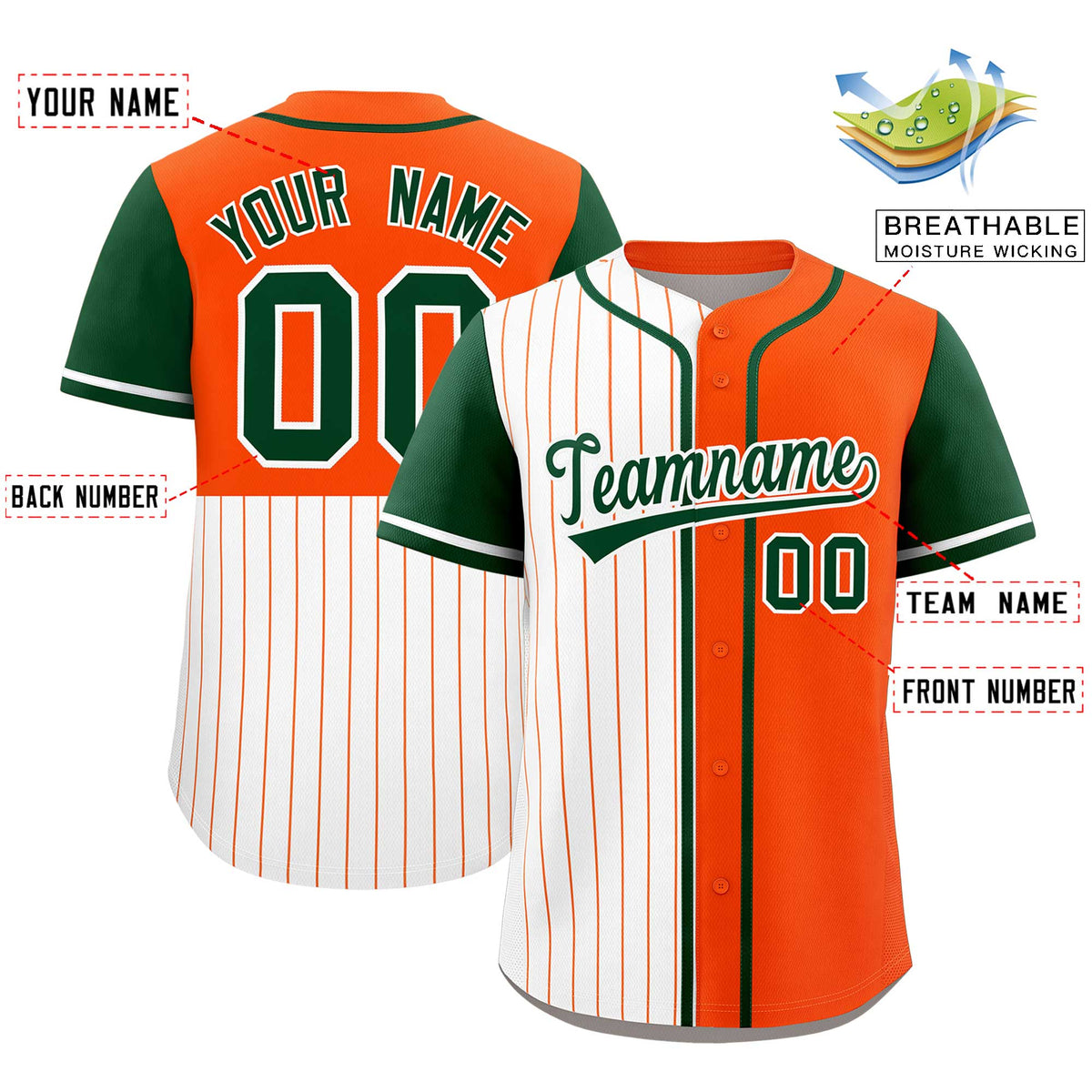 Custom White Orange and Green Pinstripe Personalized Raglan Sleeves Authentic Baseball Jersey
