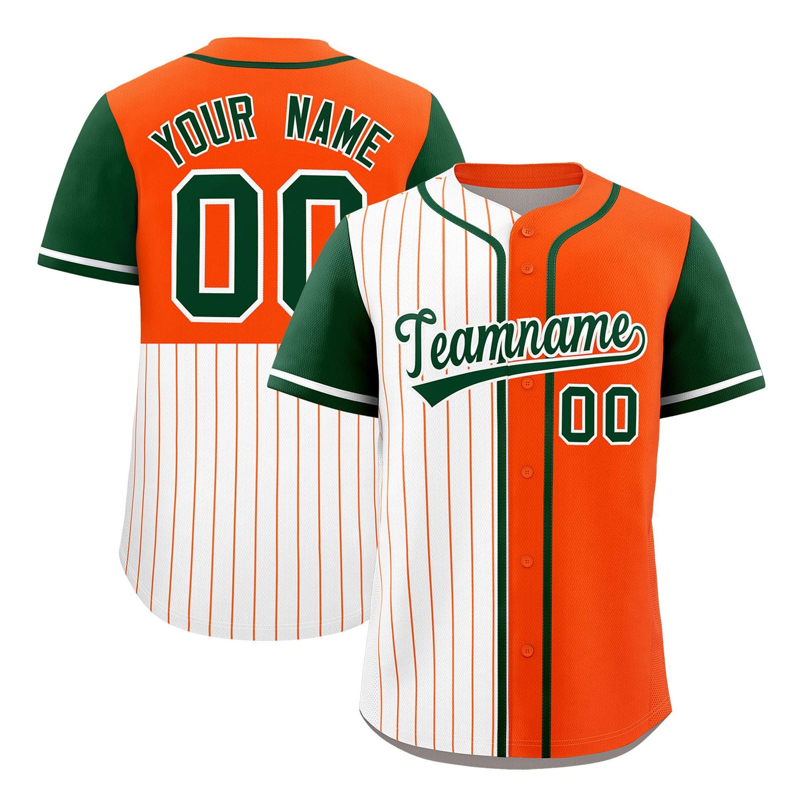 Custom White Orange and Green Pinstripe Personalized Raglan Sleeves Authentic Baseball Jersey