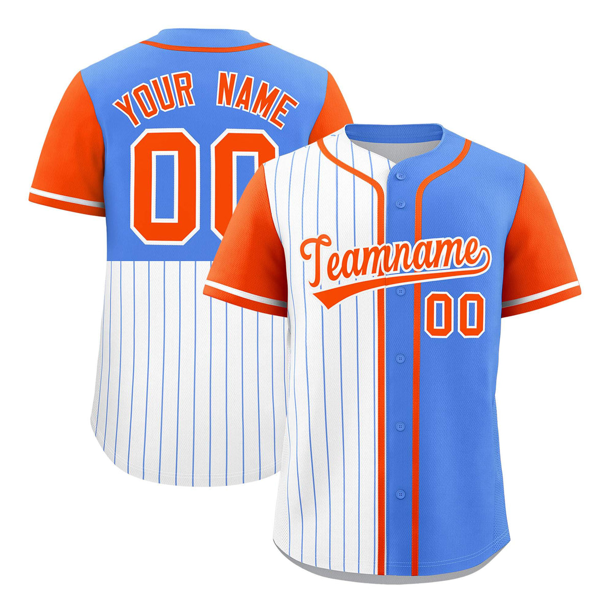 Custom White Powder Blue and Orange Pinstripe Personalized Raglan Sleeves Authentic Baseball Jersey