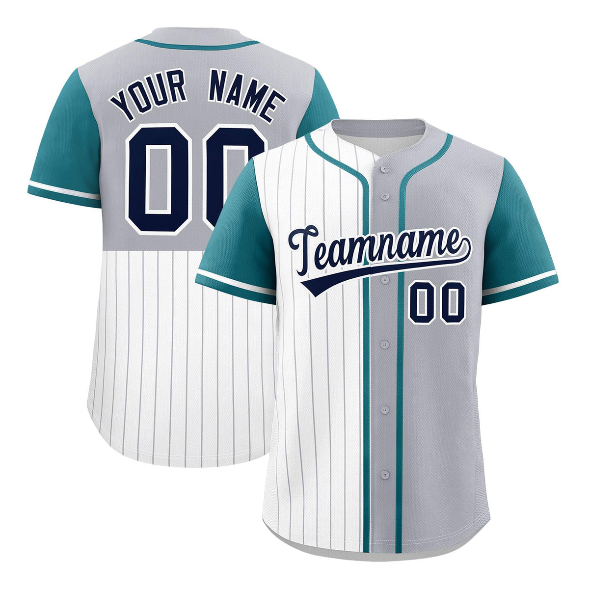 Custom White Gray and Teal Pinstripe Personalized Raglan Sleeves Authentic Baseball Jersey