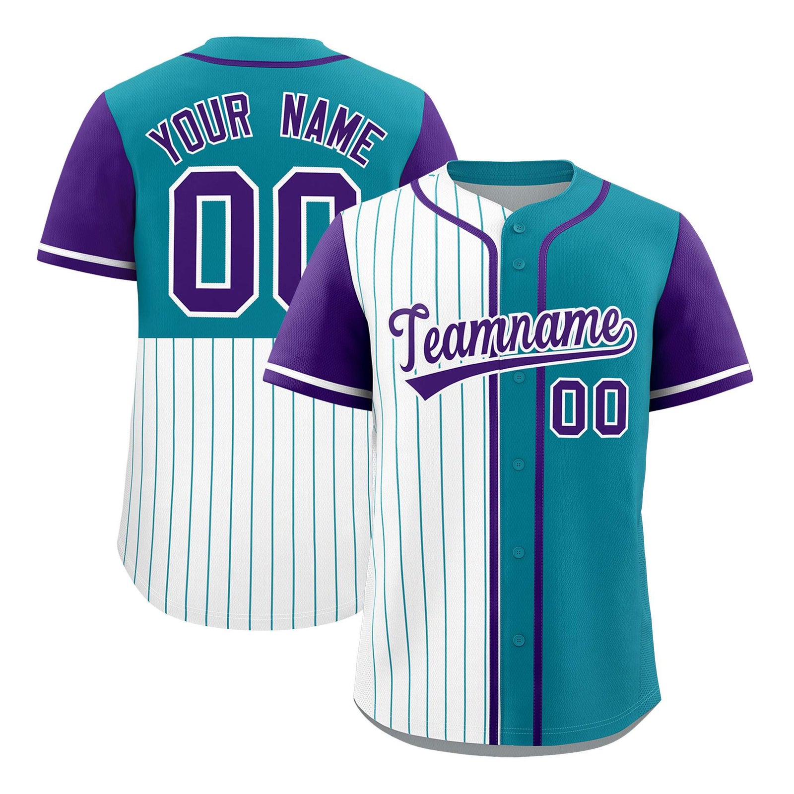 Custom White Teal and Purple Pinstripe Personalized Raglan Sleeves Authentic Baseball Jersey