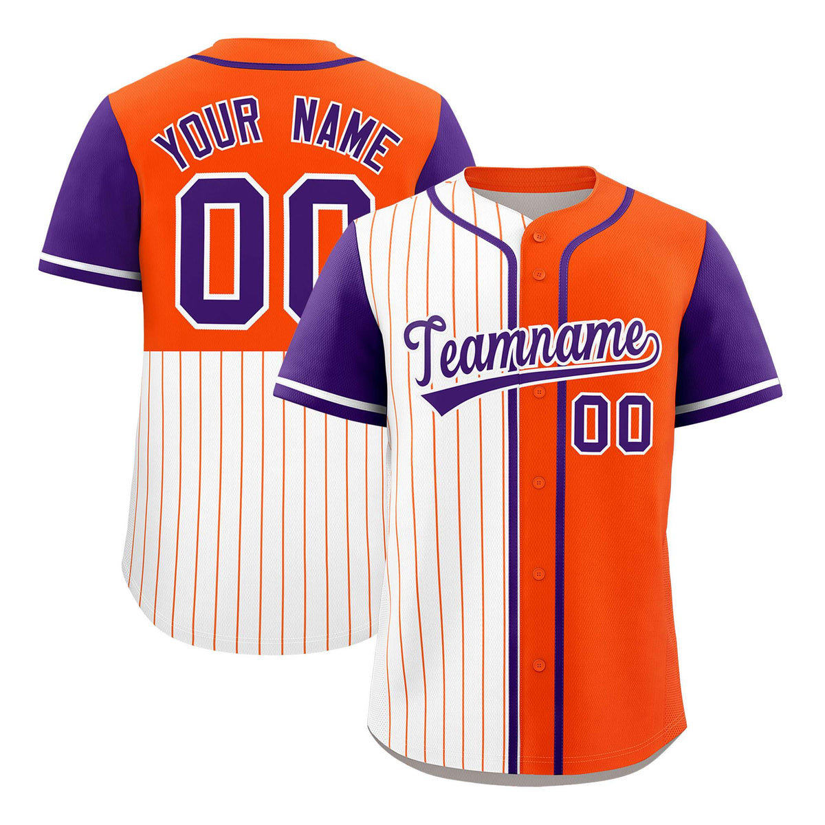 Custom White Orange and Purple Pinstripe Personalized Raglan Sleeves Authentic Baseball Jersey