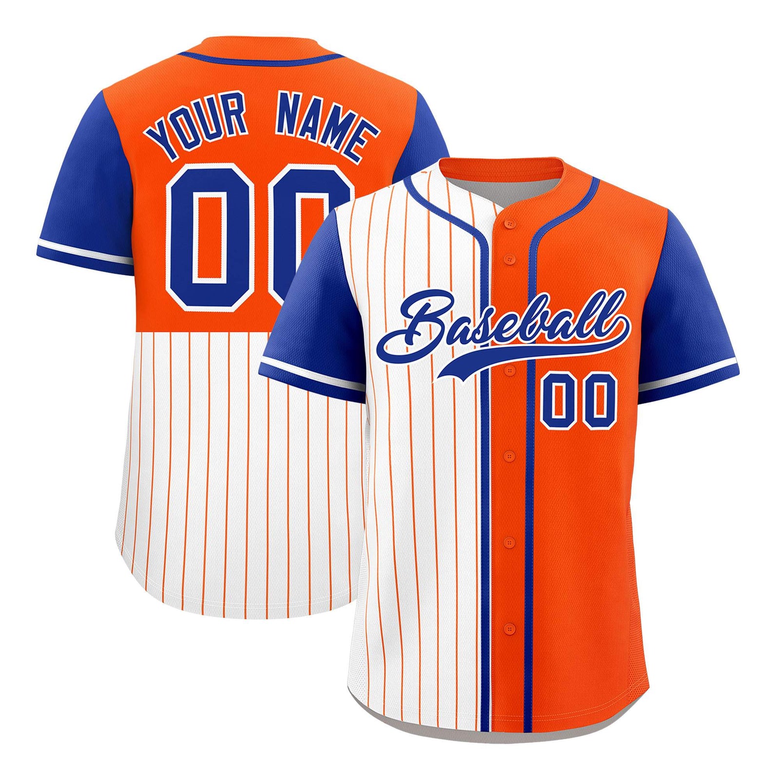 Custom White Orange and Royal Pinstripe Personalized Raglan Sleeves Authentic Baseball Jersey