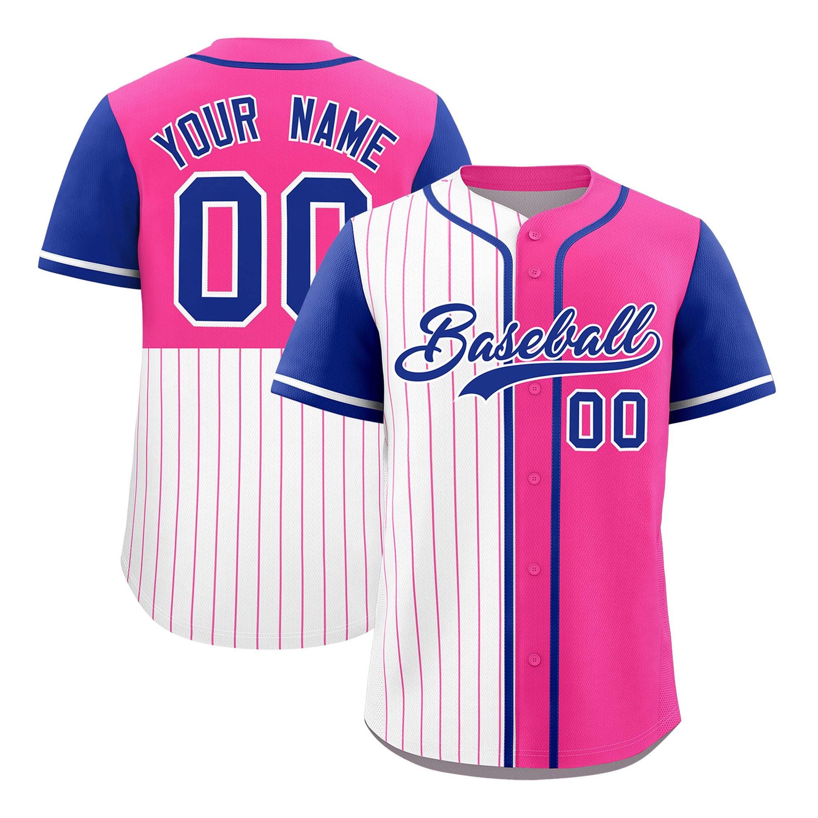 Custom White Pink and Royal Pinstripe Personalized Raglan Sleeves Authentic Baseball Jersey