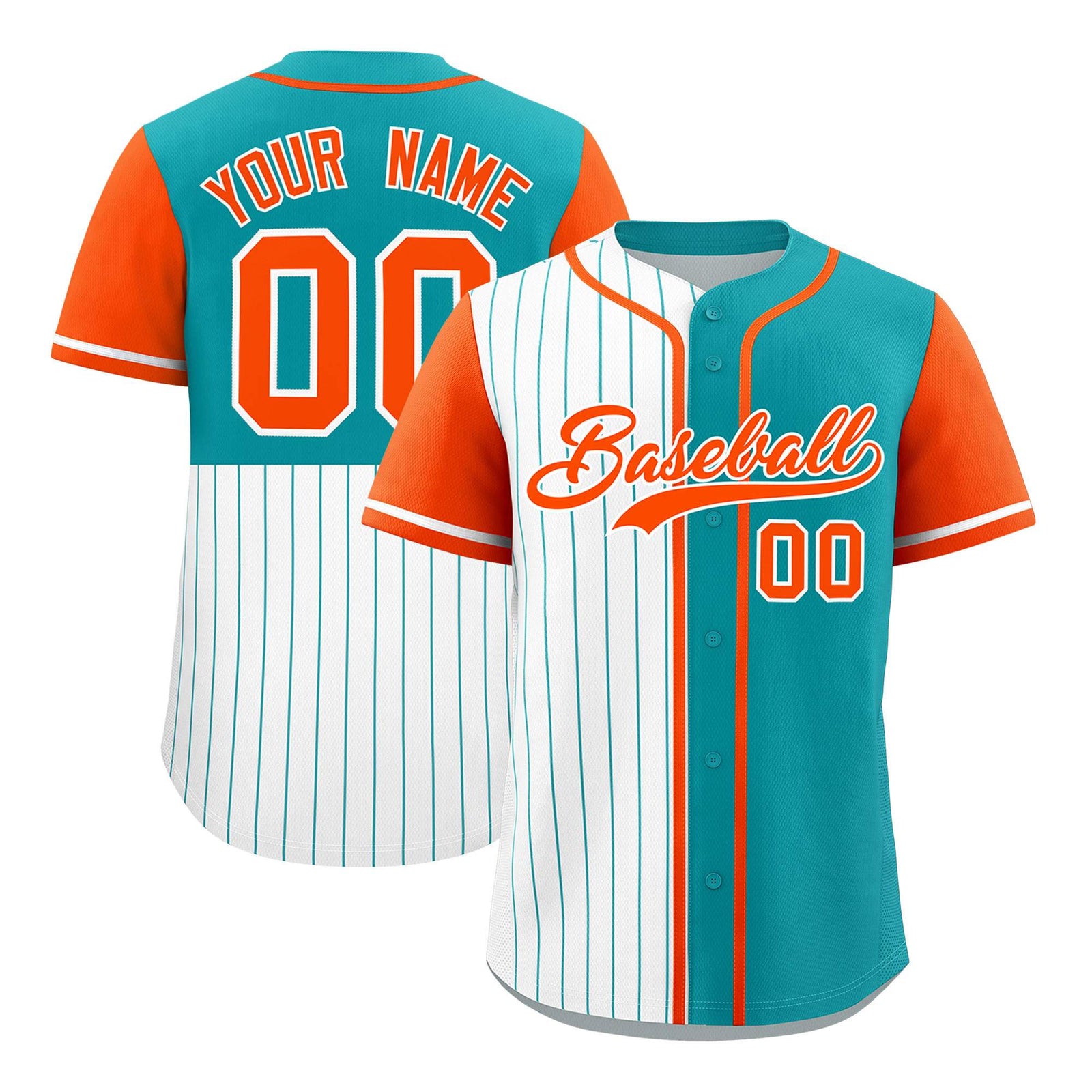 Custom White Aqua and Orange Pinstripe Personalized Raglan Sleeves Authentic Baseball Jersey