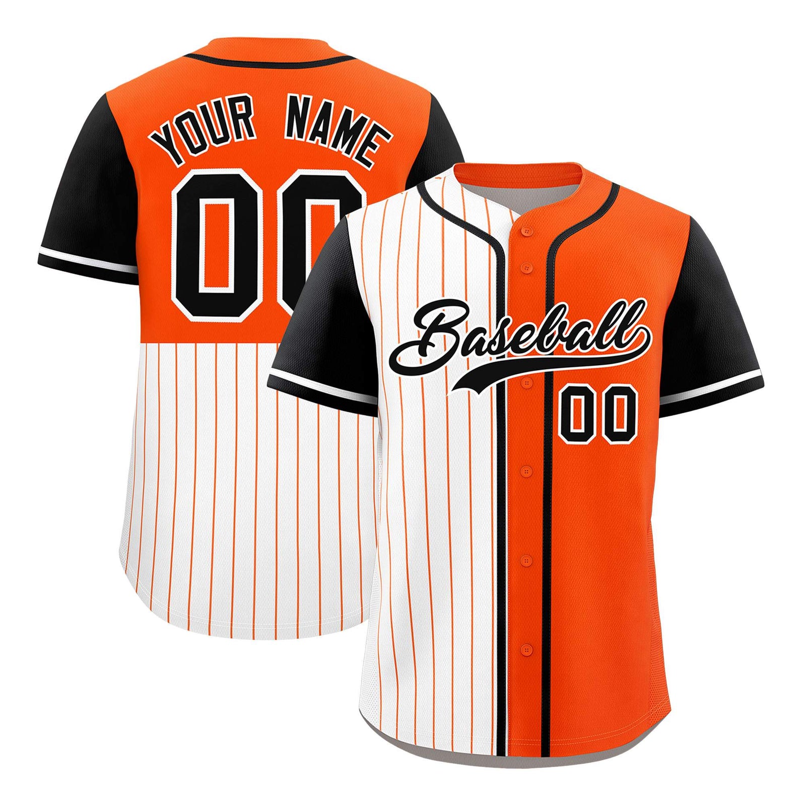 Custom White Orange and Black Pinstripe Personalized Raglan Sleeves Authentic Baseball Jersey