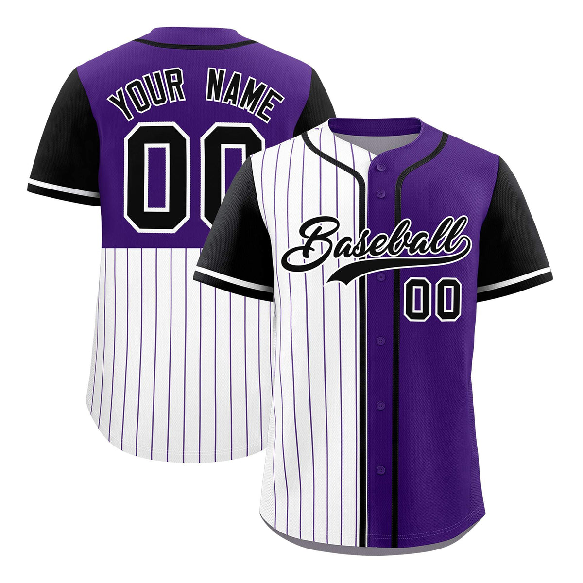 Custom White Purple and Black Pinstripe Personalized Raglan Sleeves Authentic Baseball Jersey