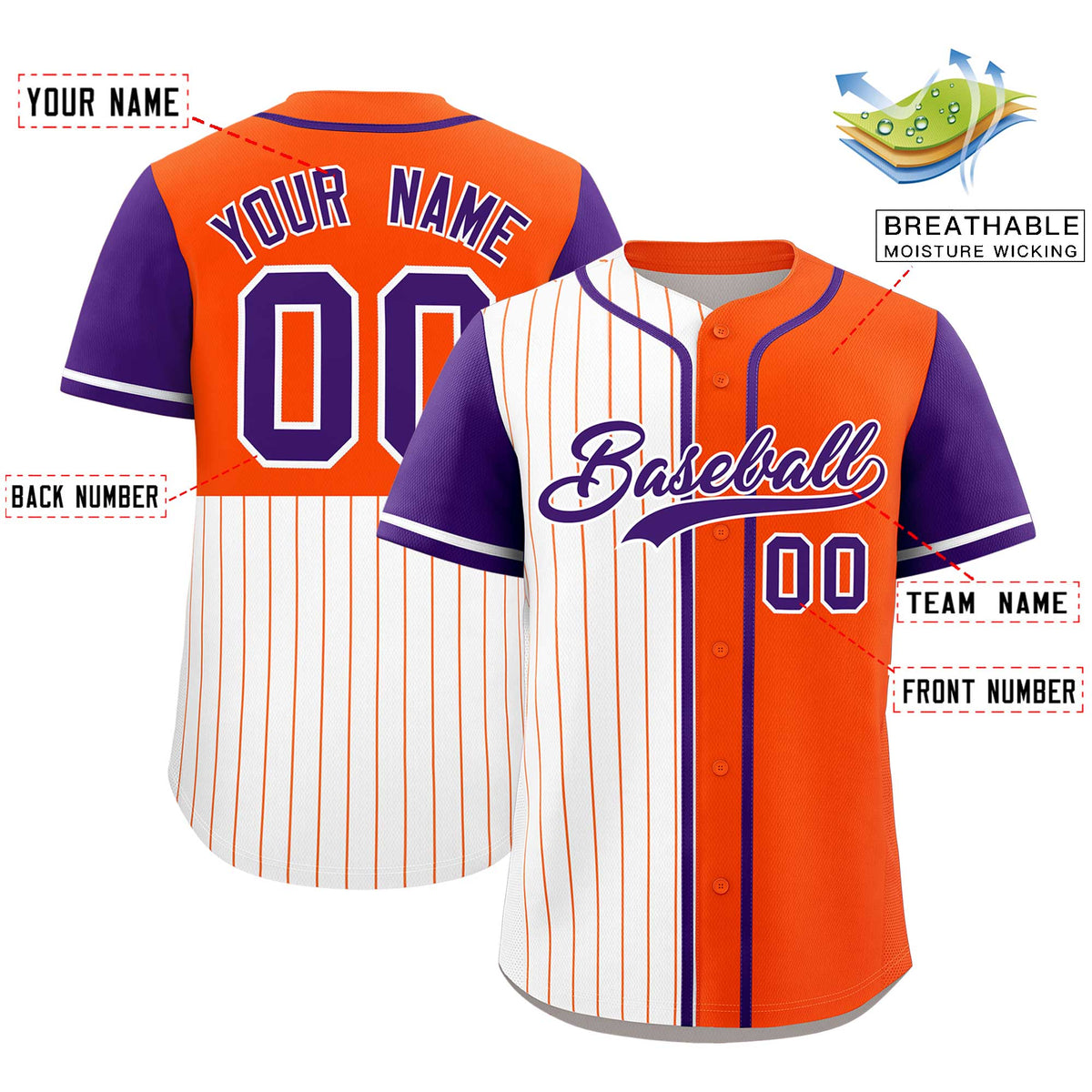 Custom White Orange and Purple Pinstripe Personalized Raglan Sleeves Authentic Baseball Jersey