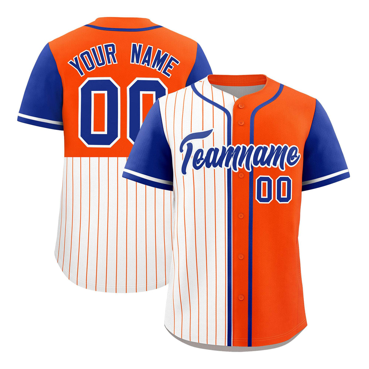 Custom White Orange and Royal Pinstripe Personalized Raglan Sleeves Authentic Baseball Jersey