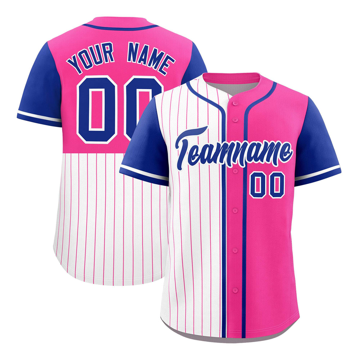 Custom White Pink and Royal Pinstripe Personalized Raglan Sleeves Authentic Baseball Jersey