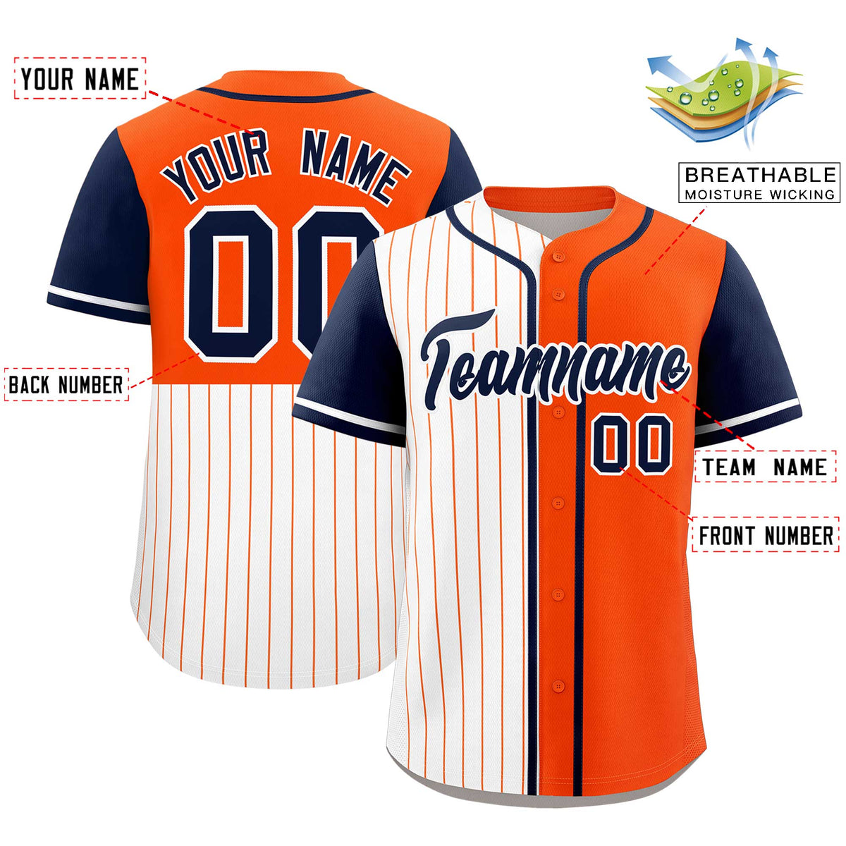 Custom White Orange and Navy Pinstripe Personalized Raglan Sleeves Authentic Baseball Jersey