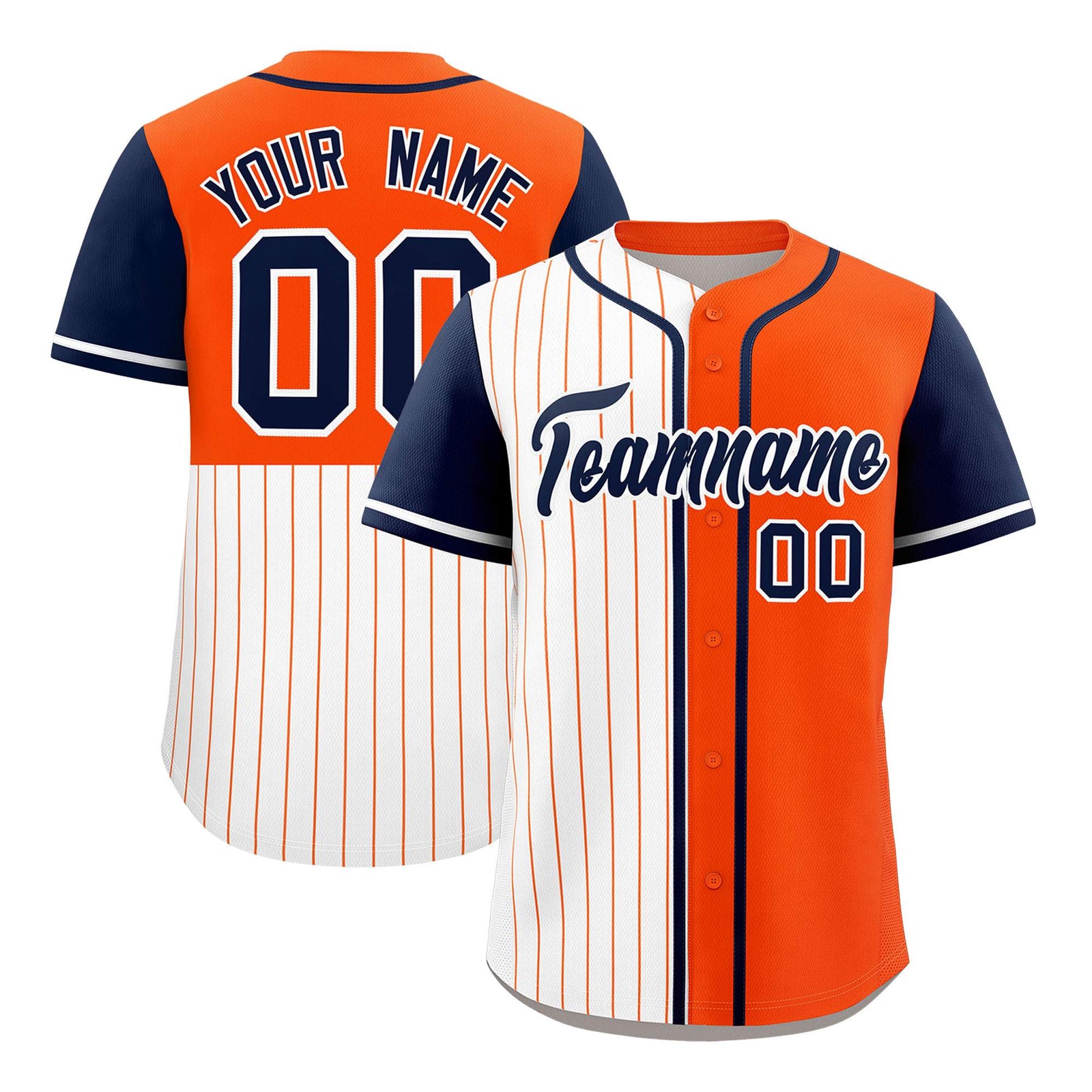 Custom White Orange and Navy Pinstripe Personalized Raglan Sleeves Authentic Baseball Jersey