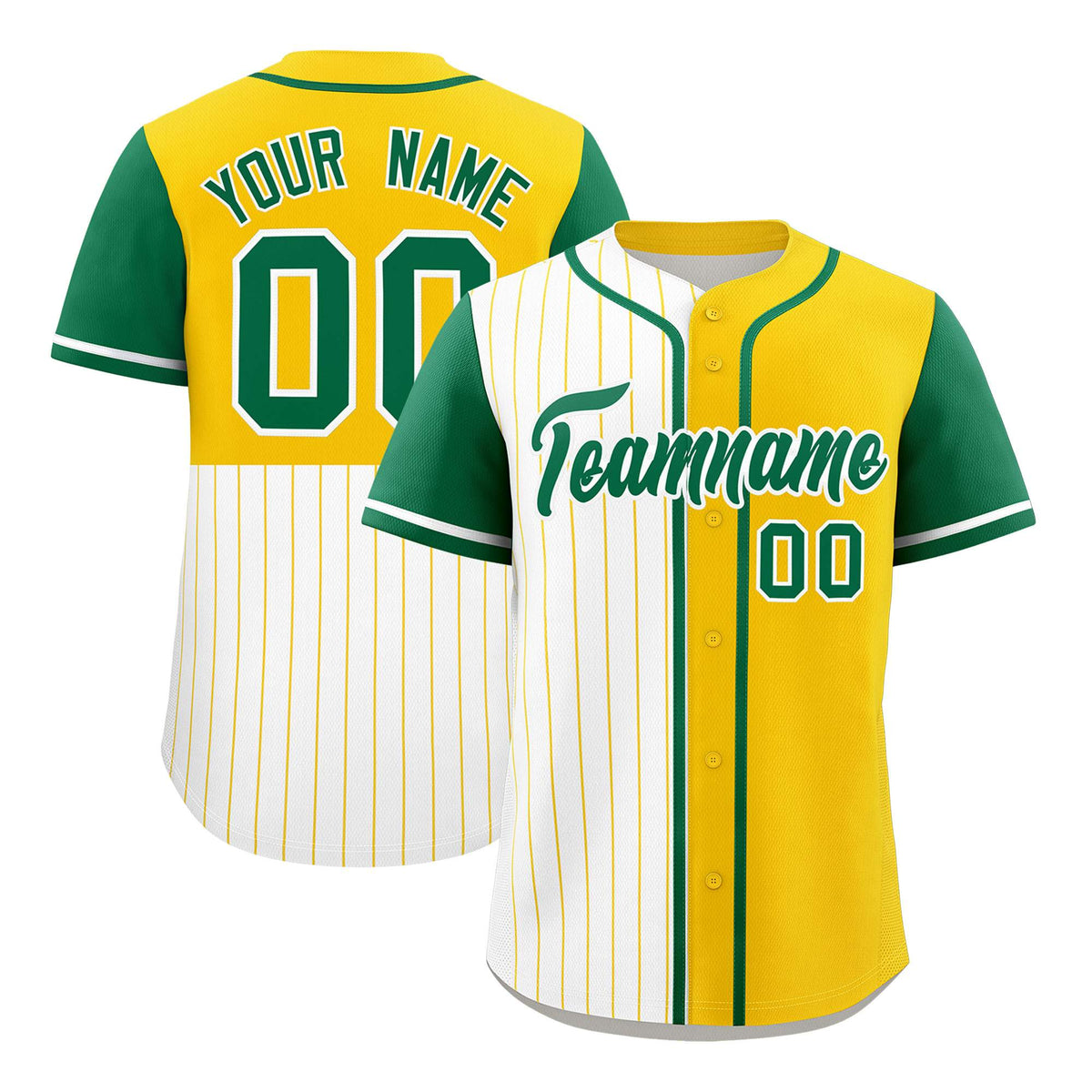 Custom White Gold and Kelly Green Pinstripe Personalized Raglan Sleeves Authentic Baseball Jersey
