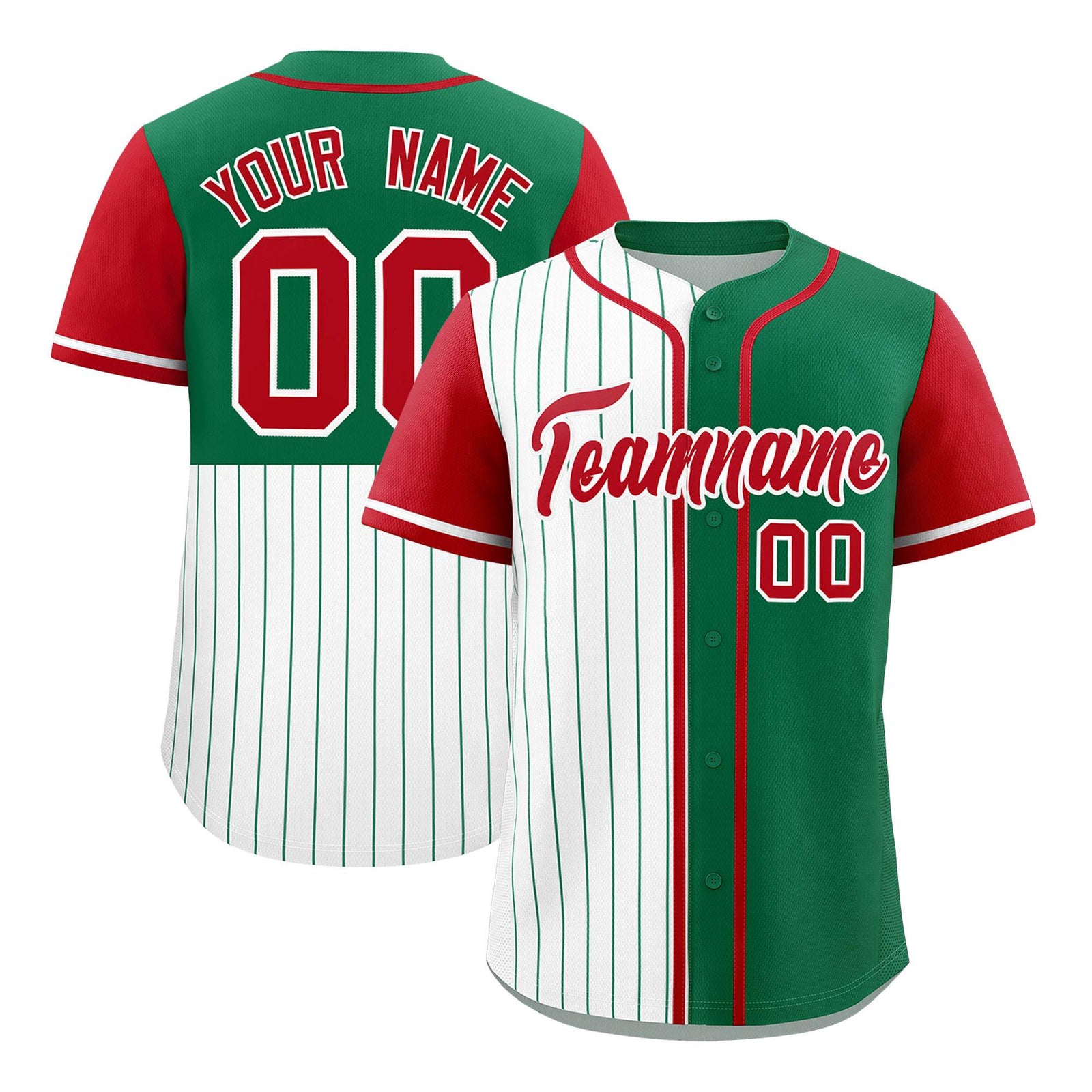 Custom White Kelly Green and Red Pinstripe Personalized Raglan Sleeves Authentic Baseball Jersey