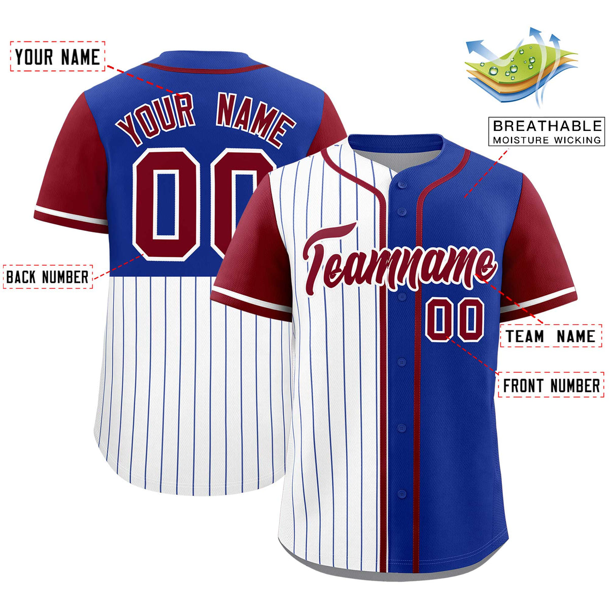 Custom White Royal and Crimson Pinstripe Personalized Raglan Sleeves Authentic Baseball Jersey