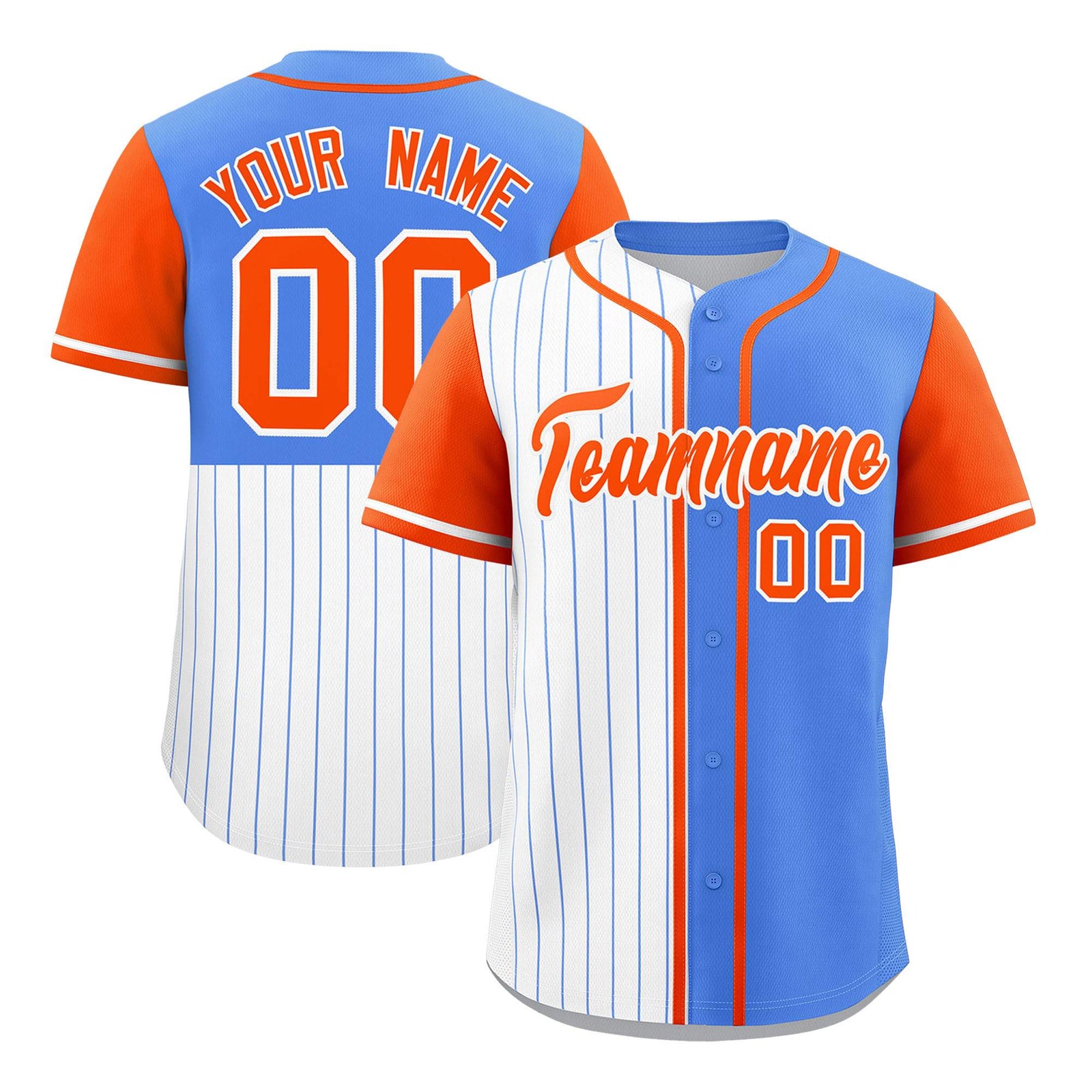 Custom White Powder Blue and Orange Pinstripe Personalized Raglan Sleeves Authentic Baseball Jersey