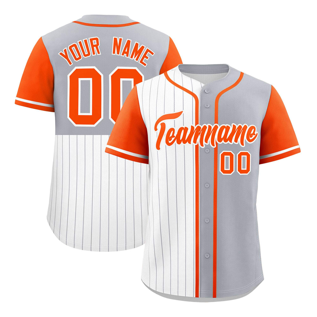 Custom White Gray and Orange Pinstripe Personalized Raglan Sleeves Authentic Baseball Jersey