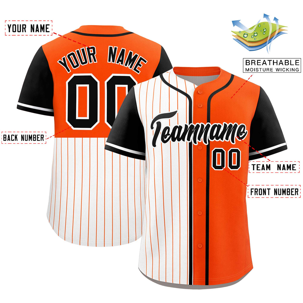 Custom White Orange and Black Pinstripe Personalized Raglan Sleeves Authentic Baseball Jersey