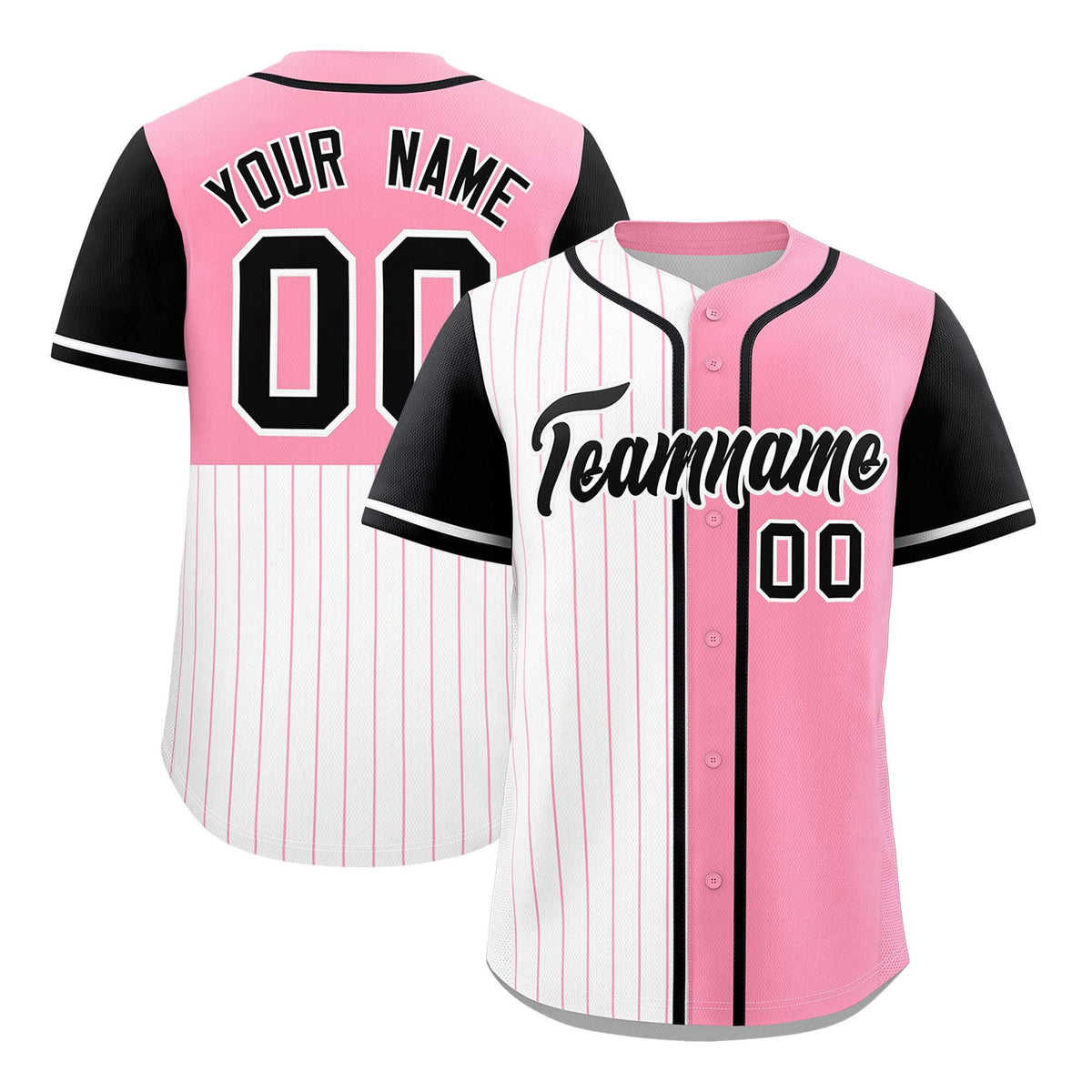 Custom White Light Pink and Black Pinstripe Personalized Raglan Sleeves Authentic Baseball Jersey