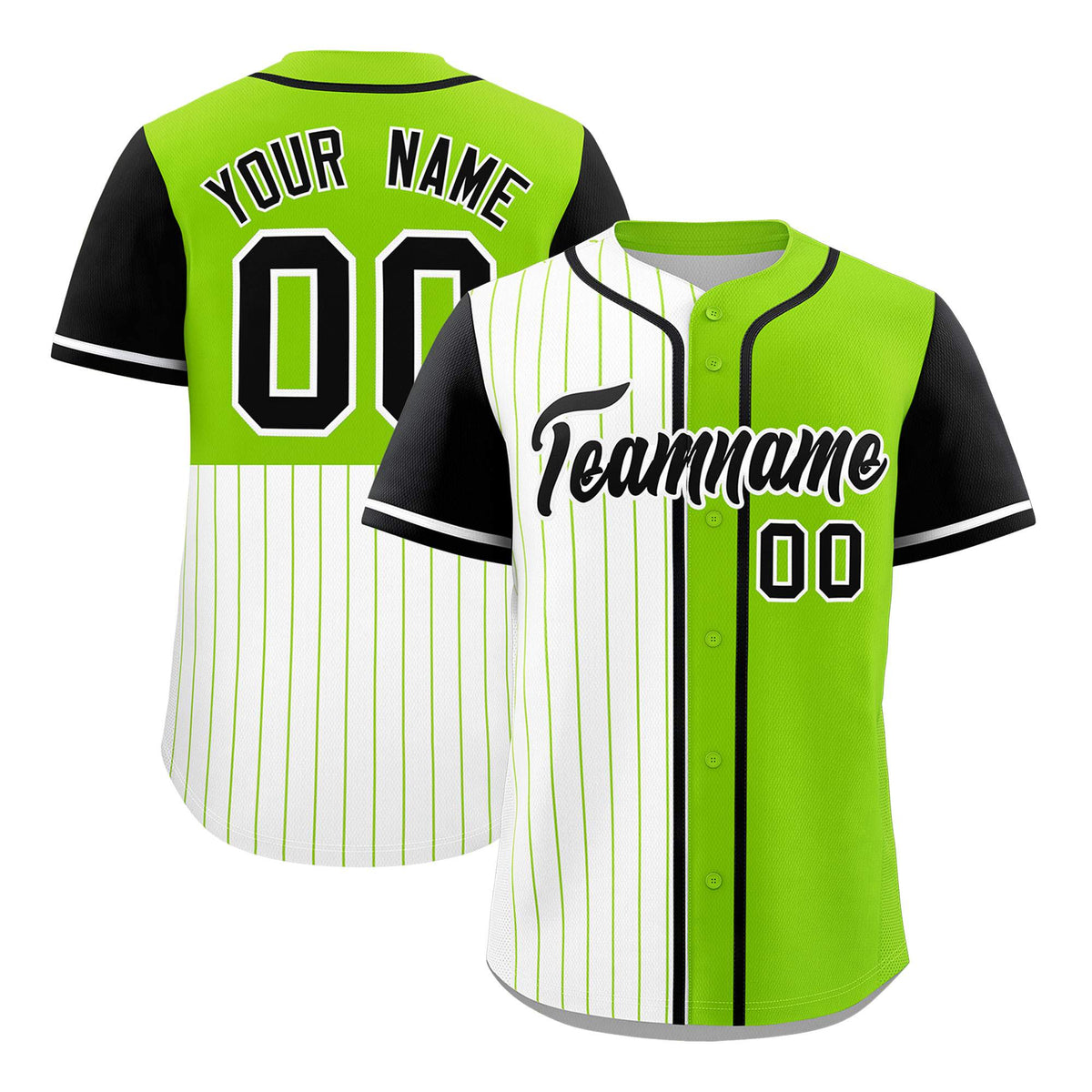 Custom White Neon Green and Black Pinstripe Personalized Raglan Sleeves Authentic Baseball Jersey