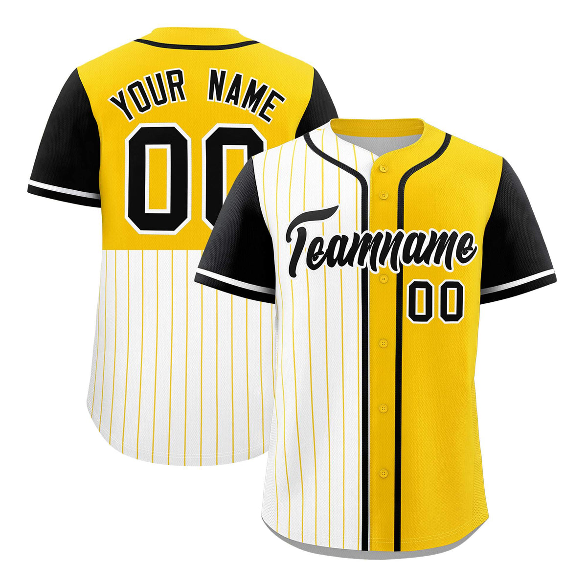 Custom White Gold and Black Pinstripe Personalized Raglan Sleeves Authentic Baseball Jersey