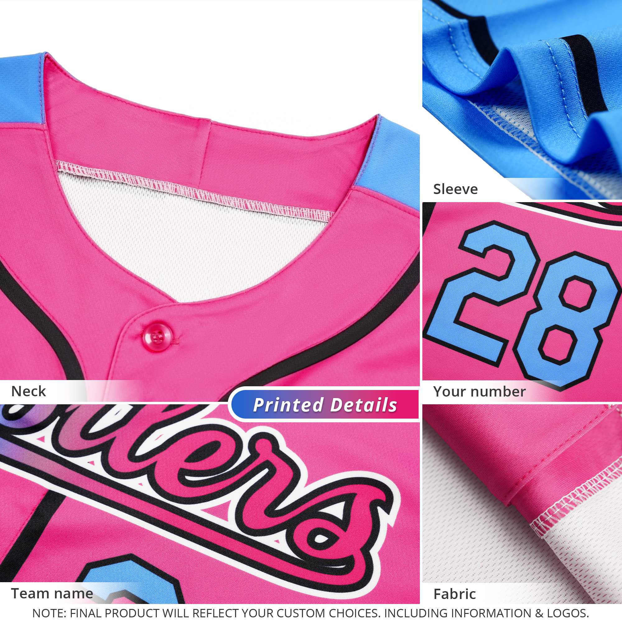 Custom White Pink and Aqua Pinstripe Personalized Raglan Sleeves Authentic Baseball Jersey