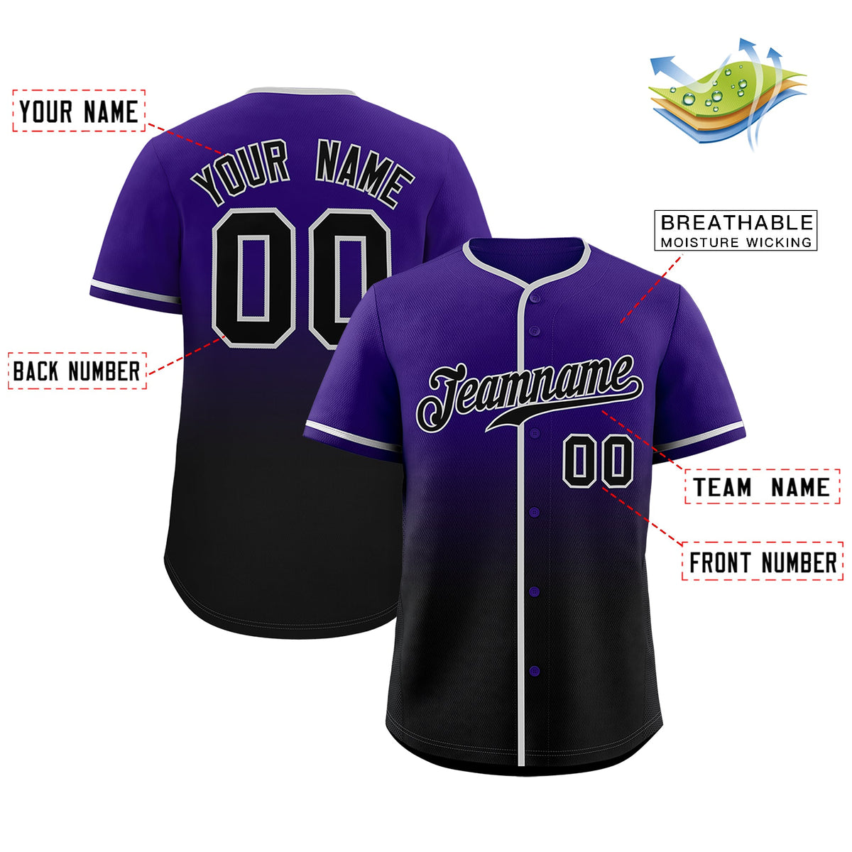 VVHL Custom Purple Black Gradient Fashion Authentic Baseball Jersey