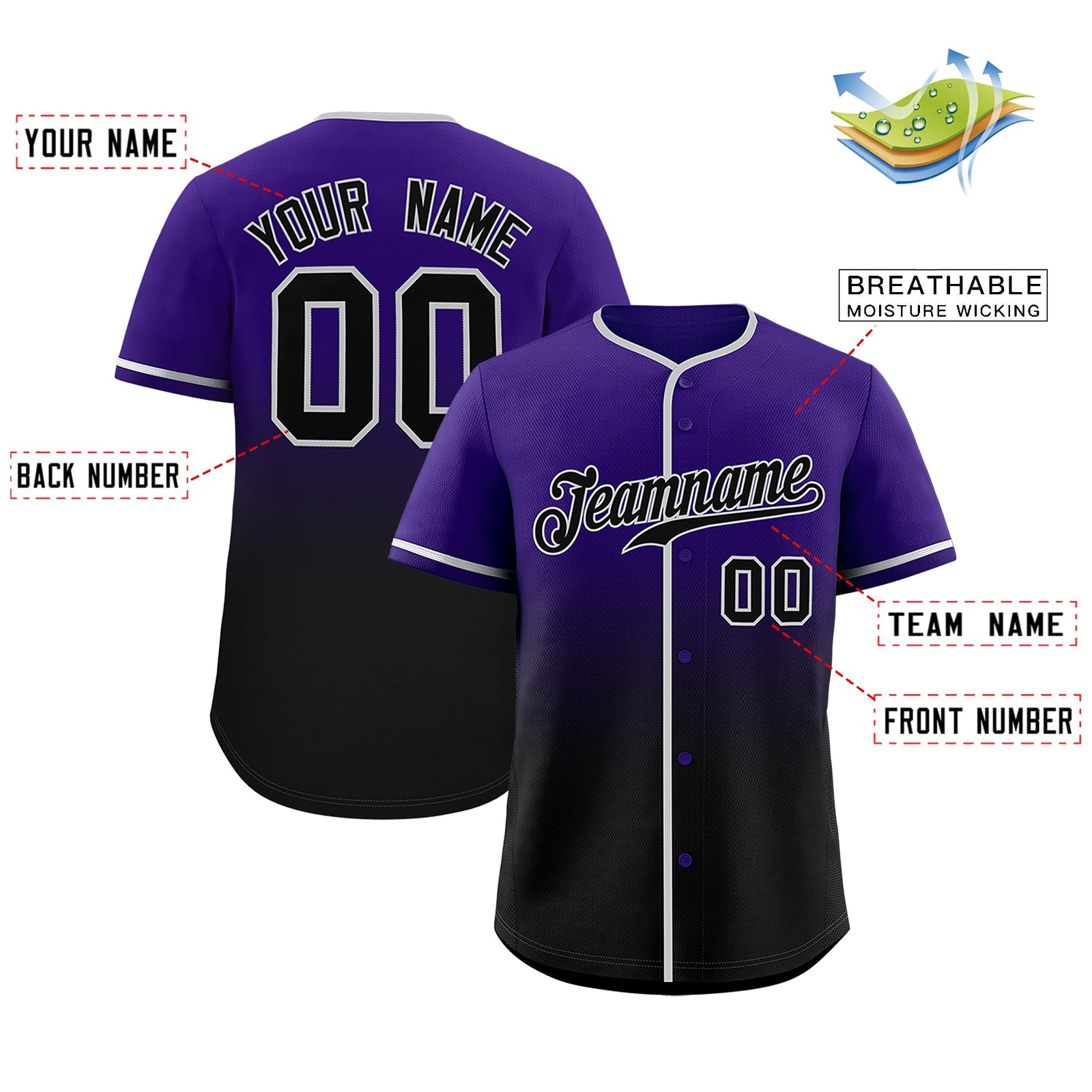 VVHL Custom Purple Black Gradient Fashion Authentic Baseball Jersey