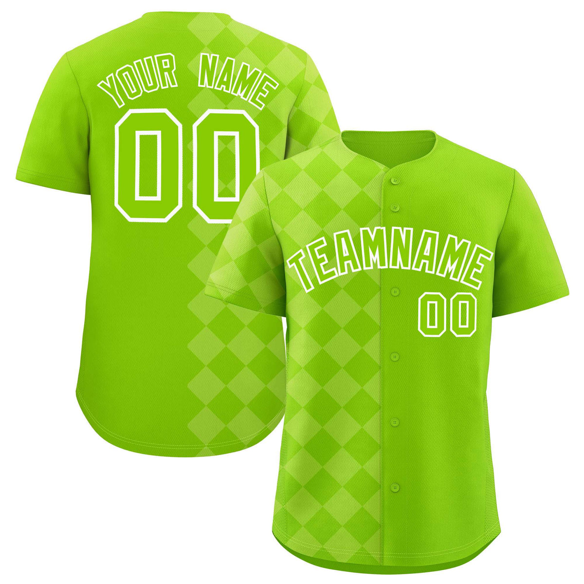 Custom Neon Green Rhombus Design Authentic Baseball Jersey