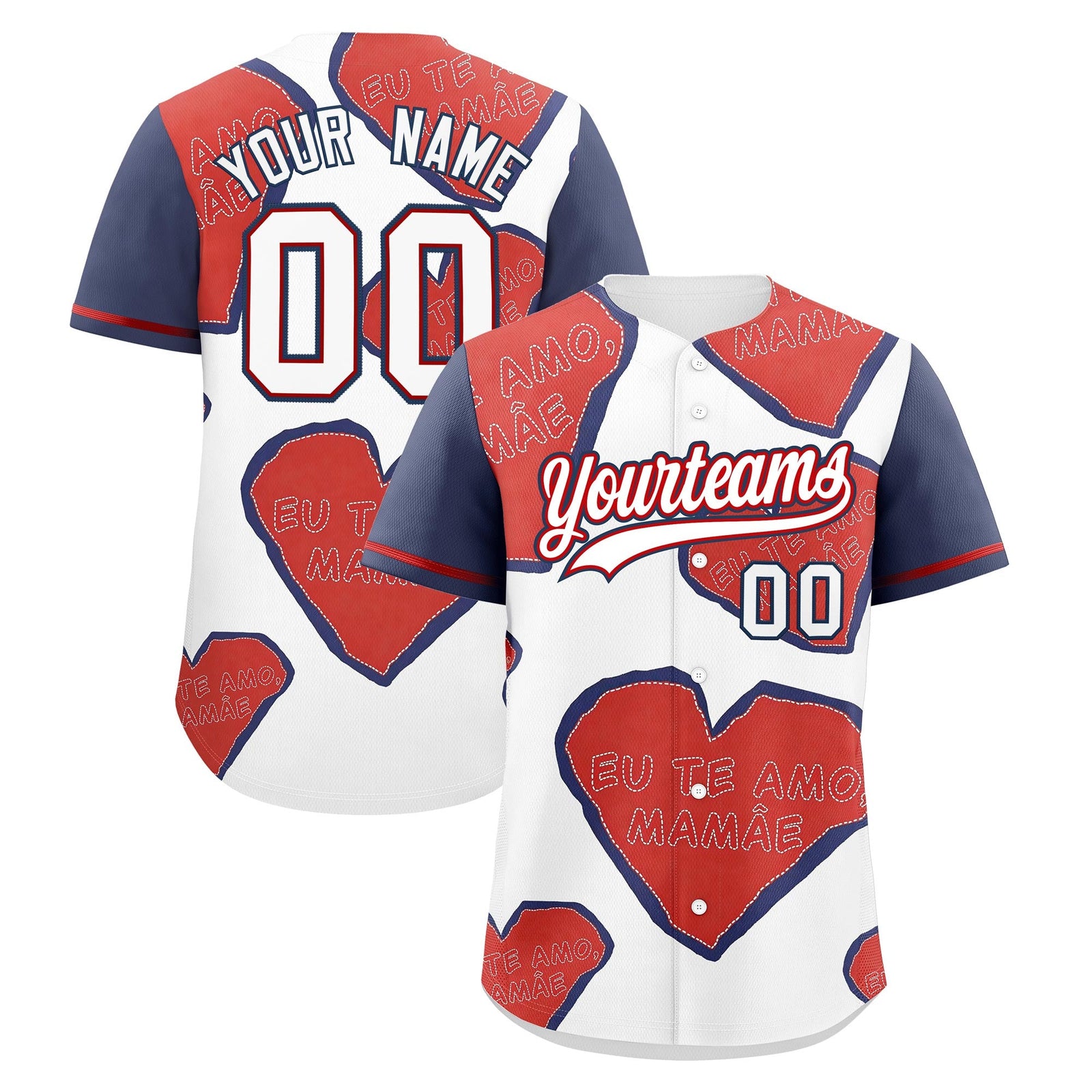 Custom White Red Midnight Blue Mother's Day Style Graffiti Pattern Quick Dry Baseball Jersey| KXKSHOP