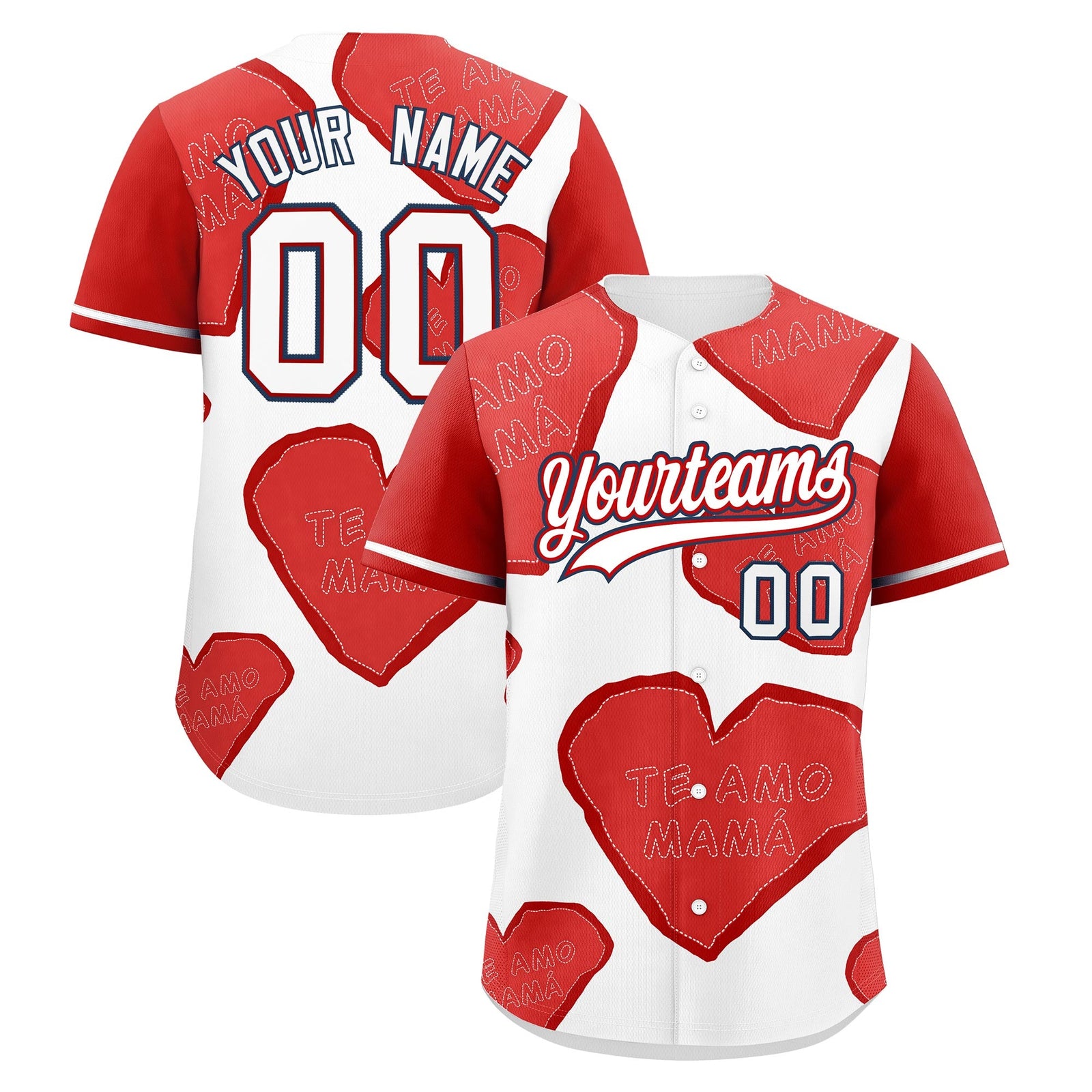 Custom White Red Mother's Day Style Graffiti Pattern Quick Dry Baseball Jersey| KXKSHOP