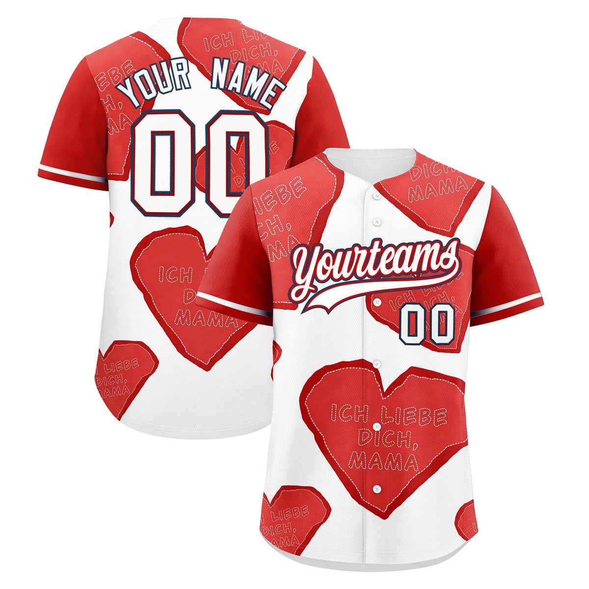 Custom White Red Mother's Day Style Graffiti Pattern Stretch Fabric Baseball Jersey| KXKSHOP
