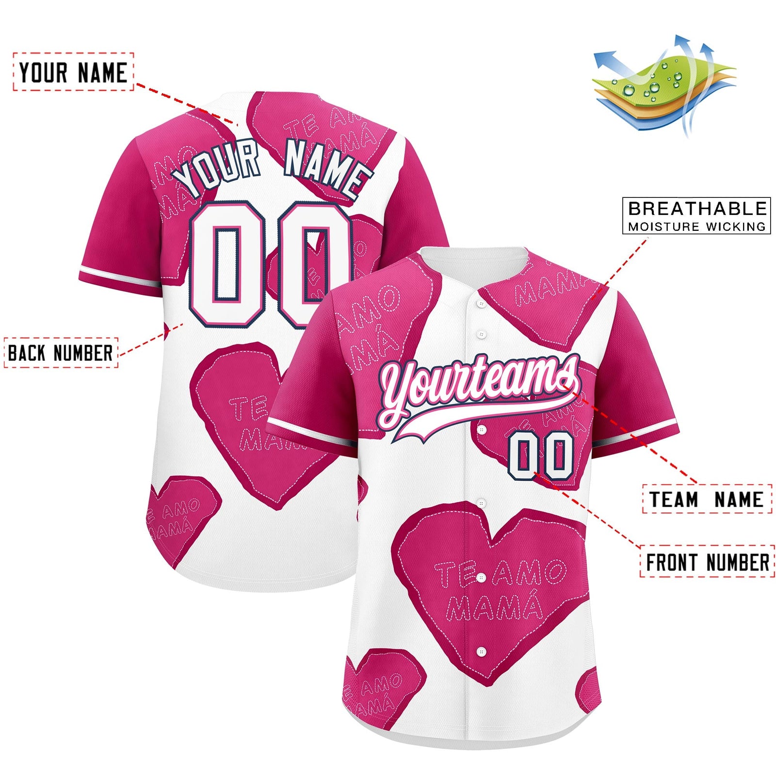 Custom White Pink Mother's Day Style Graffiti Pattern Quick Dry Baseball Jersey| KXKSHOP