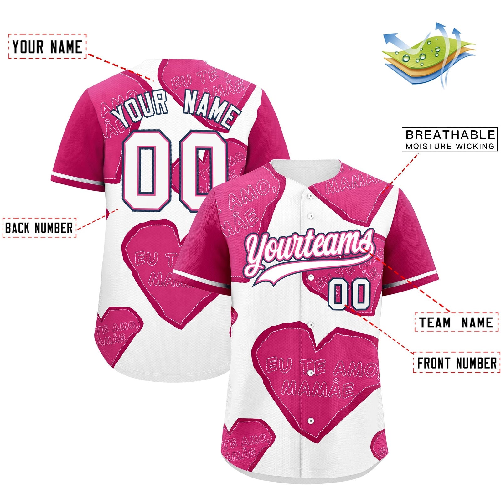 Custom White Pink Mother's Day Style Graffiti Pattern Quick Dry Baseball Jersey| KXKSHOP