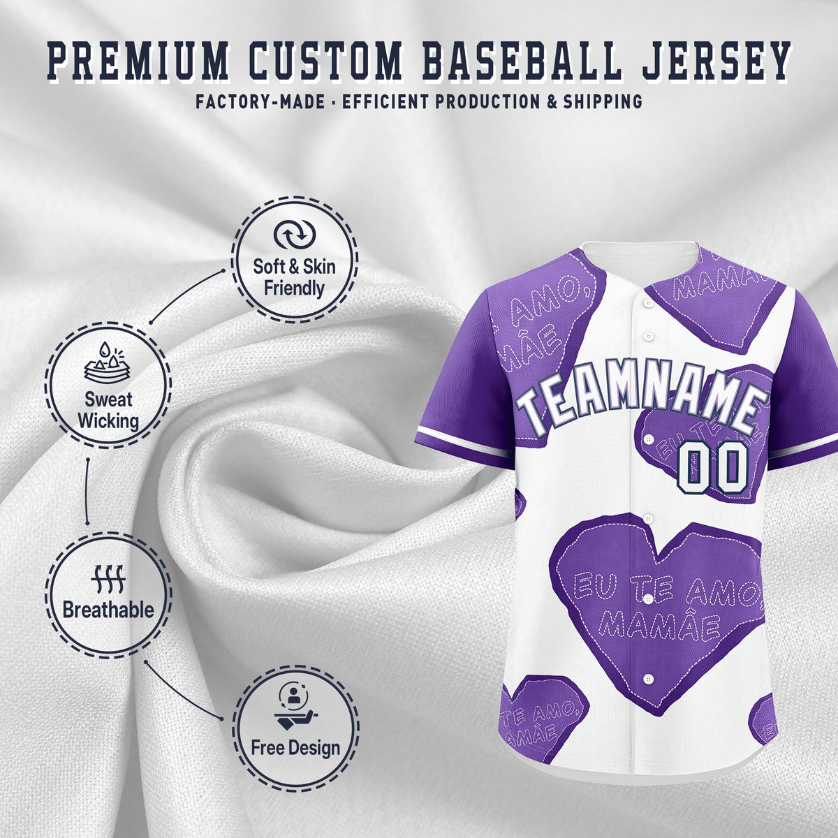 Custom White Light Purple Mother's Day Style Graffiti Pattern Quick Dry Baseball Jersey| KXKSHOP
