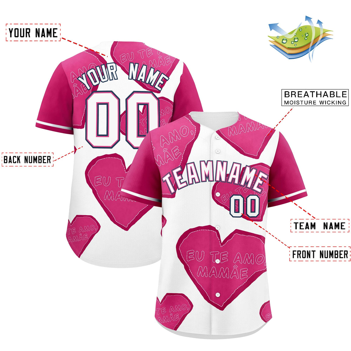 Custom White Pink Mother's Day Style Graffiti Pattern Quick Dry Baseball Jersey| KXKSHOP